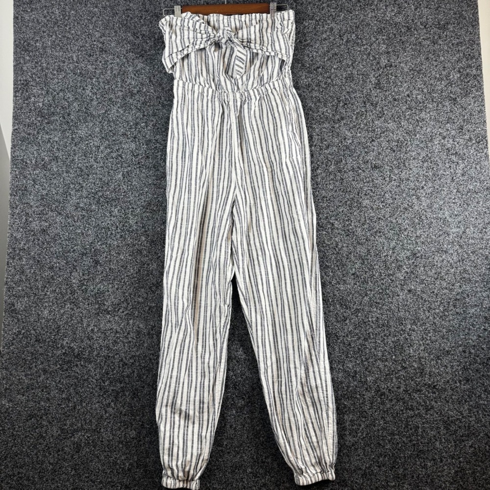 aerie Strapless Striped Jumpsuit in White and Blue